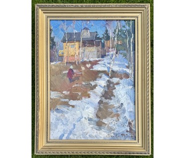 Данциг М.В "Весенний дворик", 1978 г. Холст, масло. Размер с родной рамой 81х62 см. № 4055 (артикул №4055) - фото №1