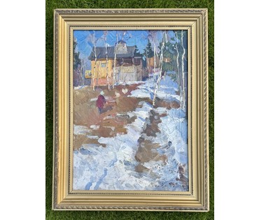 Данциг М.В "Весенний дворик", 1978 г. Холст, масло. Размер с родной рамой 81х62 см. № 4055 (артикул №4055) - фото №2