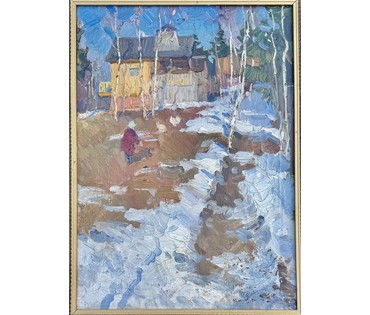 Данциг М.В "Весенний дворик", 1978 г. Холст, масло. Размер с родной рамой 81х62 см. № 4055 (артикул №4055) - фото №9