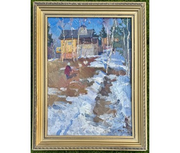 Данциг М.В "Весенний дворик", 1978 г. Холст, масло. Размер с родной рамой 81х62 см. № 4055 (артикул №4055) - фото №5