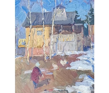 Данциг М.В "Весенний дворик", 1978 г. Холст, масло. Размер с родной рамой 81х62 см. № 4055 (артикул №4055) - фото №6