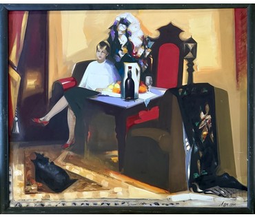 Щемелёв Л.Д. Каталожная работа "Натюрморт в интерьере", 1995 г. Холст, масло. Размер с рамой 107х127 см. № 4067 (артикул №4067) - фото №1