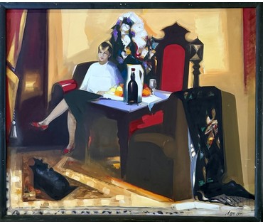 Щемелёв Л.Д. Каталожная работа "Натюрморт в интерьере", 1995 г. Холст, масло. Размер с рамой 107х127 см. № 4067 (артикул №4067) - фото №2
