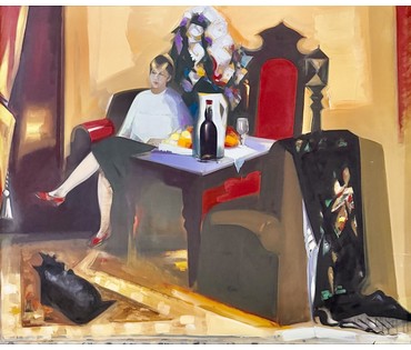 Щемелёв Л.Д. Каталожная работа "Натюрморт в интерьере", 1995 г. Холст, масло. Размер с рамой 107х127 см. № 4067 (артикул №4067) - фото №3