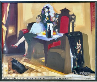 Щемелёв Л.Д. Каталожная работа "Натюрморт в интерьере", 1995 г. Холст, масло. Размер с рамой 107х127 см. № 4067 (артикул №4067) - фото №4