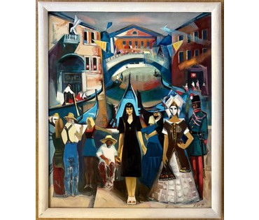 Щемелёв Л.Д. Каталожная работа "Настя в Венеции", 1995г. Холст, масло. Размер с рамой 130,5 х110 см. № 4068 (артикул №4068) - фото №1