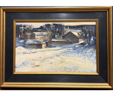 Скрипниченко Г.С. Каталожная работа "Местечко", 1982 г. Картон, масло. Размер c рамой 51х38 см. № 4077 (артикул №4077) - фото №1