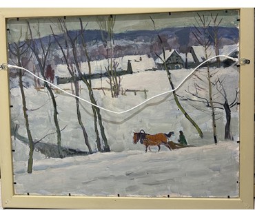 Козловский А.С "Зима", 1978 г. Картон, масло. Размер с рамой 69х57,5 см. № 4086 (артикул №4086) - фото №2