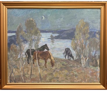 Козловский А.С "Голубая песня". Картон, масло. Размер с рамой 69х59,5 см. № 4087 (артикул №4087) - фото №1