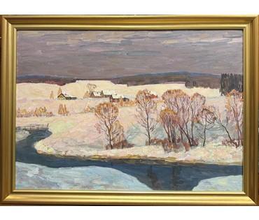 Козловский А.С "Розовый вечер". Картон, масло. Размер с рамой 76,х56,5 см. № 4088 (артикул №4088) - фото №1