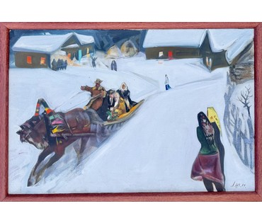 Щемелёв Л.Д "Снежаньскае вяселле", 1989 г. Холст, масло. Размер с родной рамой 101х72 см. № 4090 (артикул №4090) - фото №7