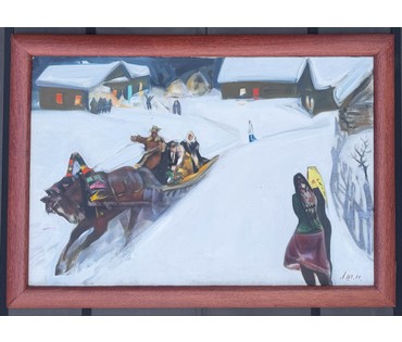 Щемелёв Л.Д "Снежаньскае вяселле", 1989 г. Холст, масло. Размер с родной рамой 101х72 см. № 4090 (артикул №4090) - фото №2