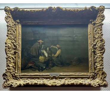 Gerard ter Borch (1617-1681). Голландия, "Солдаты, играющие в карты", дубовая панель, паркетаж, масло. Размер с рамой 57х67 см. (артикул №221) - фото №1