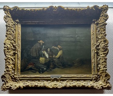 Gerard ter Borch (1617-1681). Голландия, "Солдаты, играющие в карты", дубовая панель, паркетаж, масло. Размер с рамой 57х67 см. (артикул №221) - фото №4