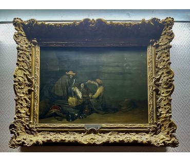 Gerard ter Borch (1617-1681). Голландия, "Солдаты, играющие в карты", дубовая панель, паркетаж, масло. Размер с рамой 57х67 см. (артикул №221) - фото №2