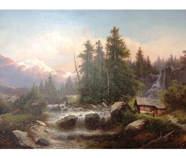 Картина "Альпийский пейзаж". Zopf Julius (1838-1897).Австрия. №277