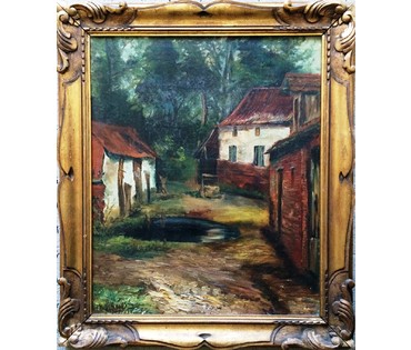 Картина "Дворик". Simonis Kazys (1887-1978). Начало 20 века. №390