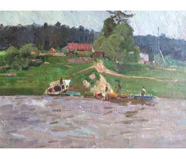 Крохалев П.С (Крохолев) "Вечер на Западной Двине", 1960г. Холст. масло.Размер 61,5х74 см. (артикул №402) - фото №2