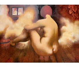Казаков Б.И "Банный день", 2005-2007 г.г. ДВП, масло. Размер 63 х111 см. № 3794